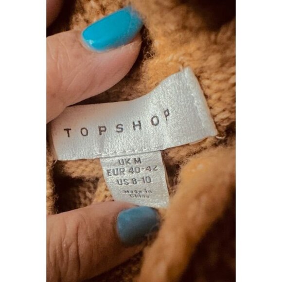 Topshop Camel Turtleneck Flowy Cozy Ribbed Sleeves Wool/Acrylic Blend Sweater M - Picture 4 of 6